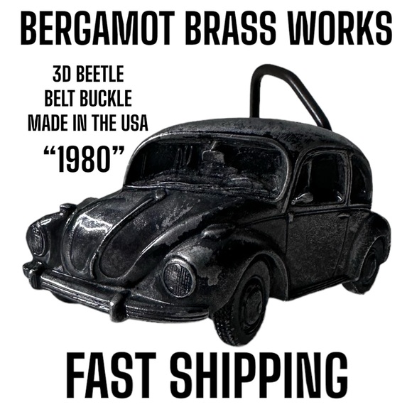 Bergamot Brass Works 3D VW Beetle Belt Buckle 1980 Made in the USA FREE SHIPPING - Picture 1 of 3